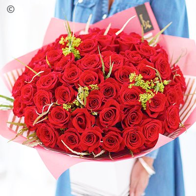 Valentines 50 red rose hand-tied Interflora Code: V50RRHT | National delivery and local delivery or collect from shop