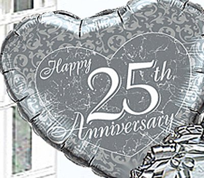 Silver Wedding Happy 25th Anniversary Helium Balloon in a box Code