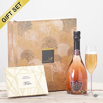 Sparkling rose wine and luxury Belgian chocolate gift set Code: JGFC01610ZS| National delivery and local delivery or collect from shop