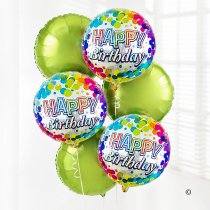 Happy birthday dots and lime balloon bouquet  Code: JGFC02431ZF | Local Delivery Or Collect From Shop Only