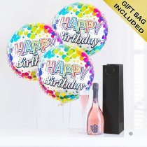 Happy birthday sparkling ros&eacute; wine and balloon celebration  Code: JGFB5RWBGS | local delivery or collect from shop only