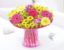 Summer vibrant vase with a box of luxury Belgian chocolates Code: JGFS889SV-C | Local delivery or collect from our shop only