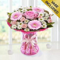 Baby Girl Cotton Candy Vase Arrangement Code: JGFC00281PS | Local Delivery Or Collect From Shop Only