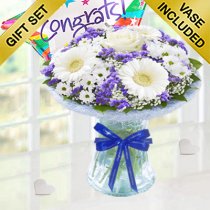 Congratulations Azure Vase With A fun Helium Filled Congratulations Star Balloon Code: JGFCA928871BVGB  | Local Delivery Or Collect From Shop Only