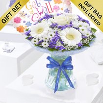 Azure Get Well Vase Arrangement With a Fun Helium Get Well Balloon Code: JGFGA92881BVB | Local Delivery Or Collect From Shop Only