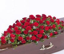 Red Rose and Red Carnation Casket Spray Code: F13590RS | National and Local Delivery