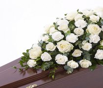 White Rose and White Carnation Casket Spray Code: F13590WS | National and Local Delivery