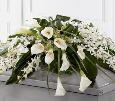 Calla Lily and Orchid Casket Spray Code: F13841WS | National and Local Delivery