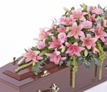 Pink Lily and Pink Rose Casket Spray Code: F13520PS | National and Local Delivery