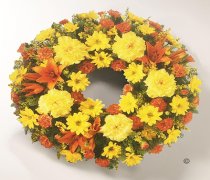 Orange and Yellow Mixed Classic Wreath Code: JGFF860YOW | Local Delivery Or Collect From Shop Only
