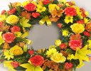 Yellow and Orange Rose and Lily Wreath Code: JGFF970OYW | Local Delivery Or Collect From Shop Only