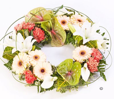 Peach, white and Green Exotic Wreath Code: F13450MS