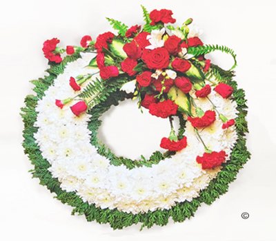 Traditional Red and White Massed Wreath Code: JGFF790RWGW | Local Delivery Or Collect From Shop Only