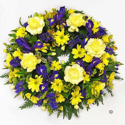Blue and Yellow Classic Wreath Code: JGFF2750BYW | Local Delivery Or Collect From Shop Only