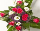 Cerise Rose and Lisianthus Aspidistra Cross Spray Code: JGFF135CAC | Local Delivery Or Collect From Shop Only