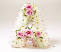 Pink Rose and White Freesia White Massed Letter Tribute Code: JGFF141PRWL | Local Delivery Or Collect From Shop Only