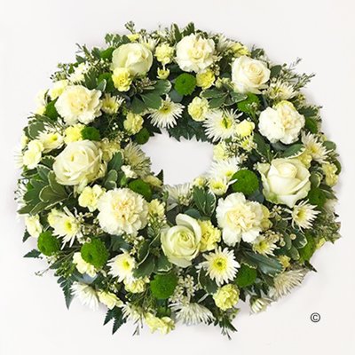 Cream and Green Classic Wreath Code: JGFF320CGW  | Local Delivery Or Collect From Shop Only