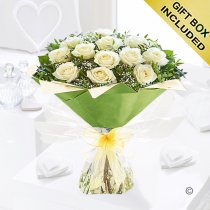 12 White Rose Hand-tied Code: JGF945112WR  | Local Delivery Or Collect From Shop Only