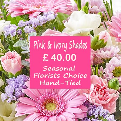 Pink and Ivory Shades Florist Choice Hand-Tied Code: JGFL-PIHT40 |  Local Delivery Only