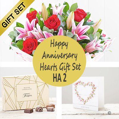 Happy Anniversary Hearts Gift Set HA2 Code: JGFHA2CC | Local Delivery Or Collect From Shop Only