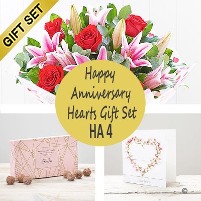 Happy Anniversary Hearts Gift Set HA4 Code: JGFHA4SCTC | Local Delivery Or Collect From Shop Only