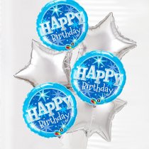 Happy Birthday Balloon Bouquet Blue and Silver Code: JGFB0231591BSB | Local Delivery Or Collect From Shop Only