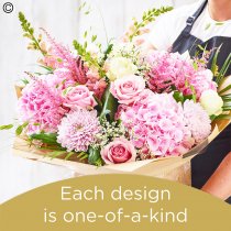 Lily Free Florists Choice Hand tied bouquet made with seasonal flowers Code: LFHT10S | National Delivery and Local Delivery Or Collect From Shop