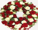 Luxurious Red and White Rose Classic Wreath Code: JGFF300RWWR | Local Delivery Or Collect From Shop Only