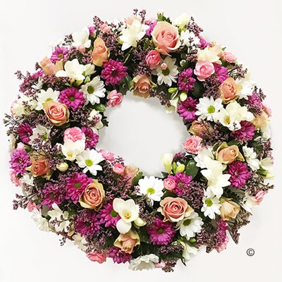 Luxurious Pink and White Classic Wreath Code: JGFF3700LPWW | Local Delivery Or Collect From Shop Only