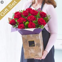 Valentines 12 red rose hand-tied with Belgian milk chocolate truffles Code: V12RRHT-CT | National delivery and local delivery or collect from our sho