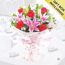 Valentine's rose and lily hand-tied Code: JGFV20005RL | local delivery or collect from shop only