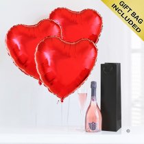 Hearts and sparkling rose wine Code: JGFG025PRB | Local Delivery Or Collect From Shop Only