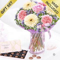 Mothers day with love vase with luxury Belgian salted caramel truffles Code: JGFM480MV-SCT | Local delivery or collect from our shop only