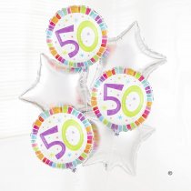 50th birthday balloon bouquet sliver and dots Code: JGFB2850BB | Local delivery or collect from shop only