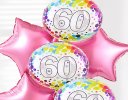 60th happy birthday balloon bouquet pink stars Code: JGF0360PSHB | Local Delivery Or Collect From Shop Only
