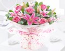 Pink rose and lily hand-tied Code: JGF20015PRL | Local delivery or collect from shop only