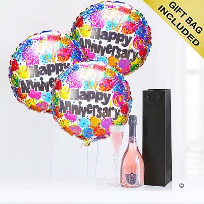 Happy anniversary sparkling rosé wine and balloons party Code: JGFA1HASRW | Local Delivery Or Collect From Shop Only