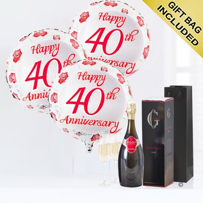 40th anniversary luxury Gosset champagne and balloons Code: JGFA40THGC | Local Delivery Or Collect From Shop Only