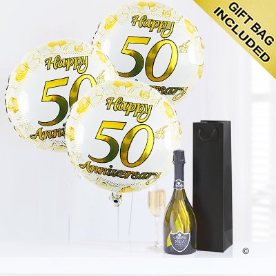 50th anniversary prosecco and balloons Code: JGFA50THP | Local delivery or collect from shop only
