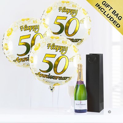 50th anniversary champagne and balloons Code: JGFA50THC | Local delivery or collect from shop only