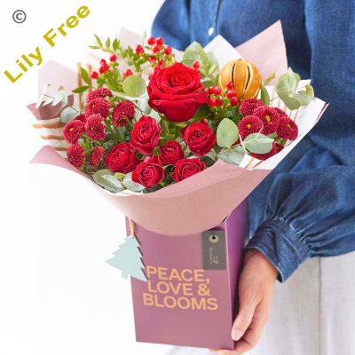 Bespoke Petite Christmas lily free gift box bouquet Code: XCLFGB0100 | National delivery and local delivery or collect from shop