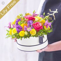 Mothers day lily free brights hatbox Code: MDLFHBOXB1 | National delivery and local delivery or collect from our shop