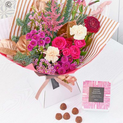 Bespoke trending winter bouquet with luxury chocolate truffles Code: WTHTBDL0100  | National delivery and local delivery or collect from shop