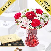 Red Love Vase with Luxury Chocolates Code: JGFV65340C | Local Delivery Or Collect From Shop Only