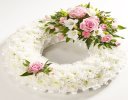 Traditional Pink and White Bassed Wreath Code: JGFF190PWW | Local Delivery Or Collect From Shop Only